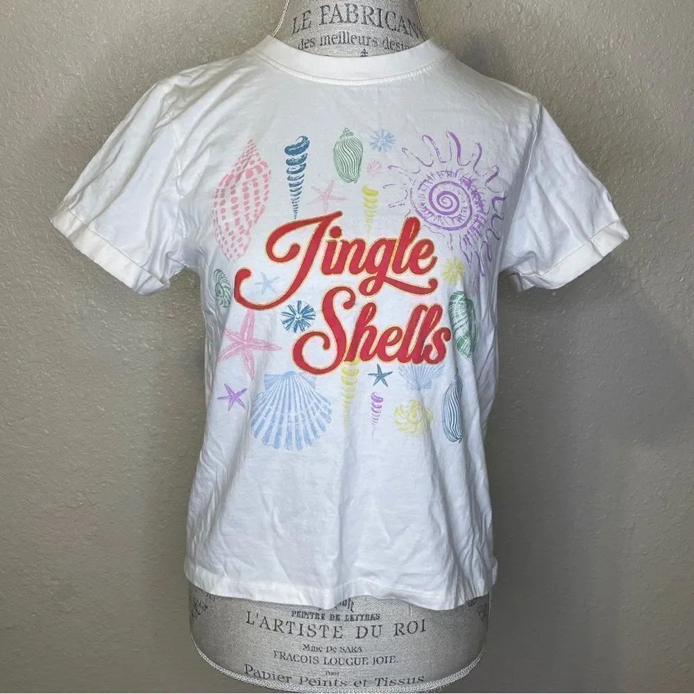 Messy Buns Lazy Days Jingle Shells Short Sleeve Tshirt Cream Orange Blue Medium